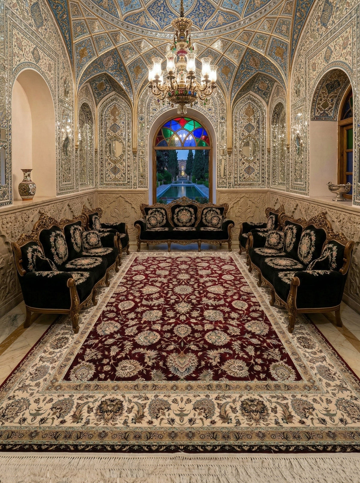 Jamilah Iranian Imported 1500 Reeds Wine Rug