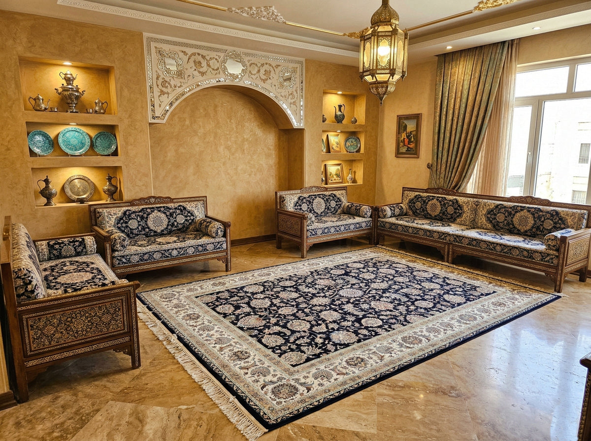 Jennah Iranian Imported 1500 Reeds Black Rug