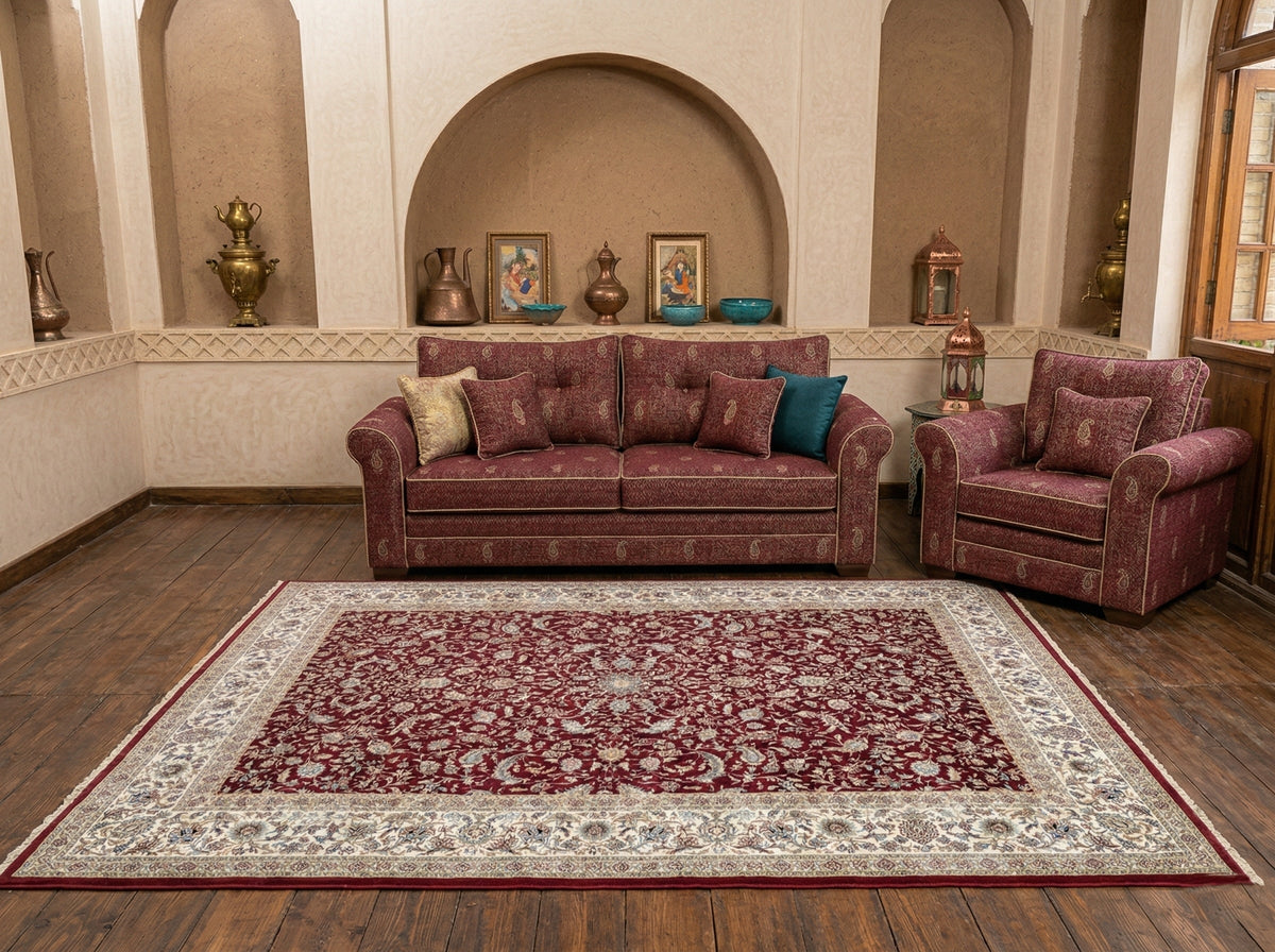Juhayma Iranian Imported 1500 Reeds Maroon Rug