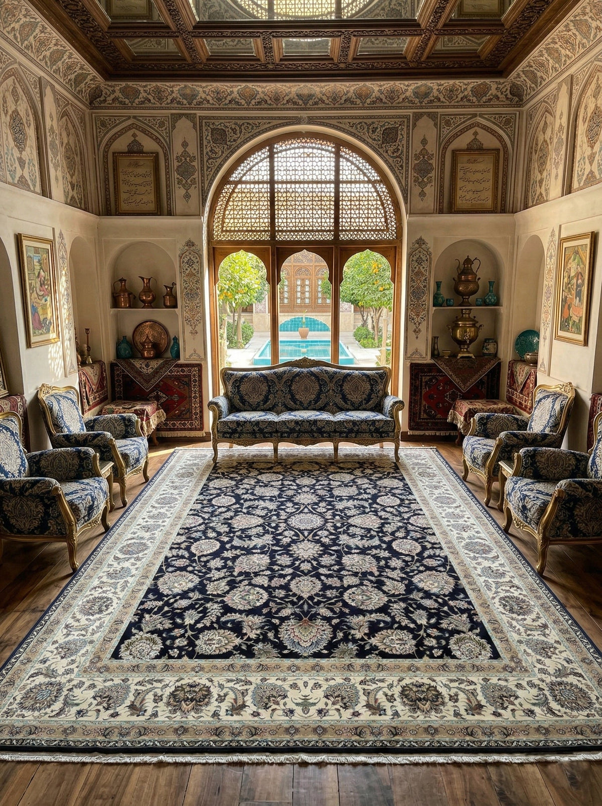 Junayna Iranian Imported 1500 Reeds Black Rug