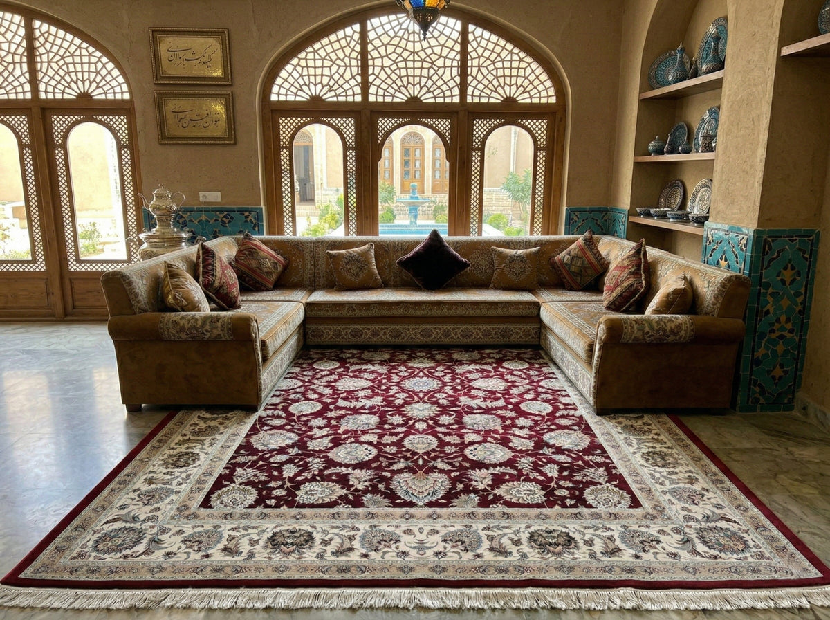 Kulthum Iranian Imported 1500 Reeds Wine Rug