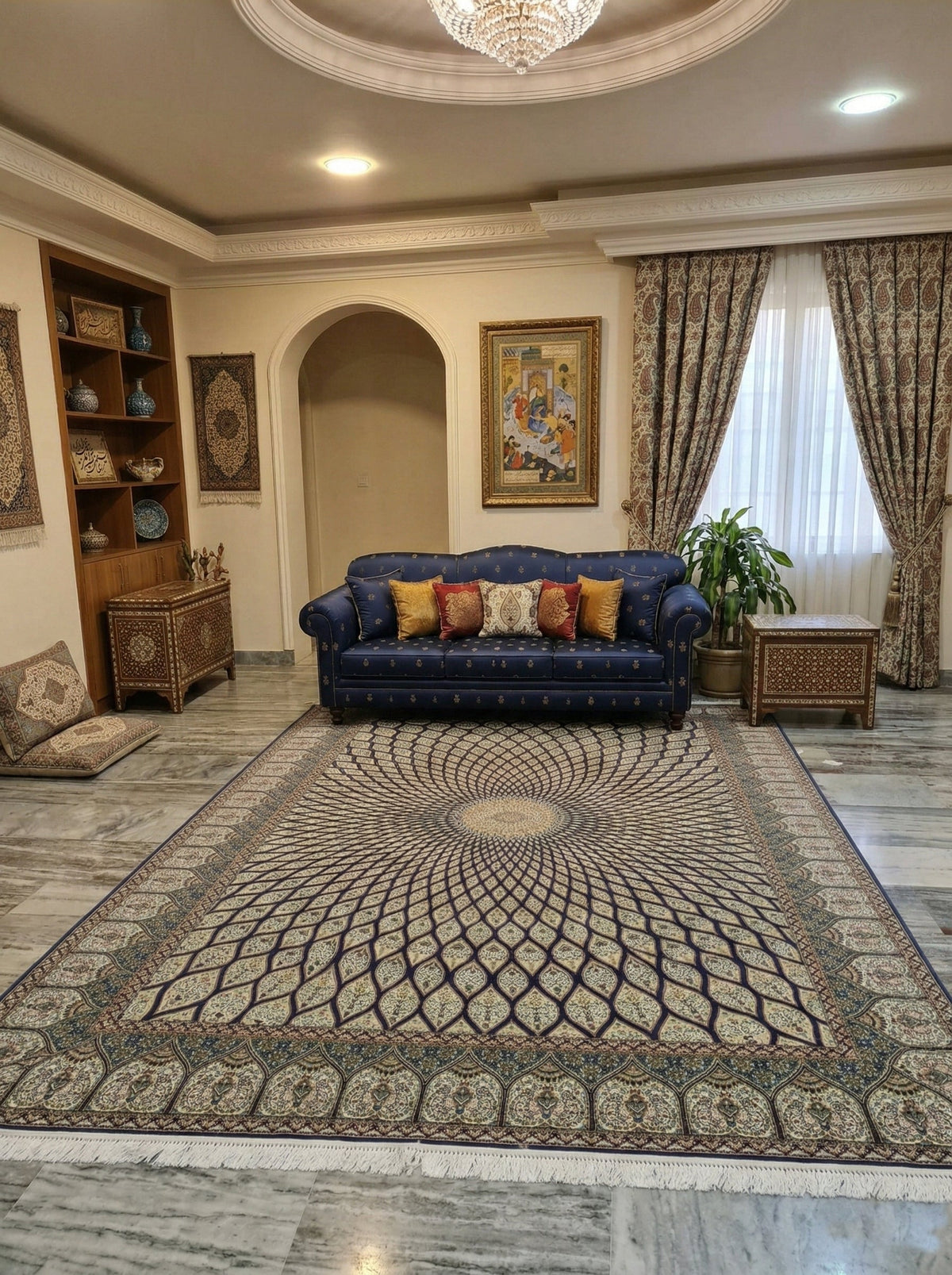 Latifa Iranian Imported 1500 Reeds Navy Blue Rug