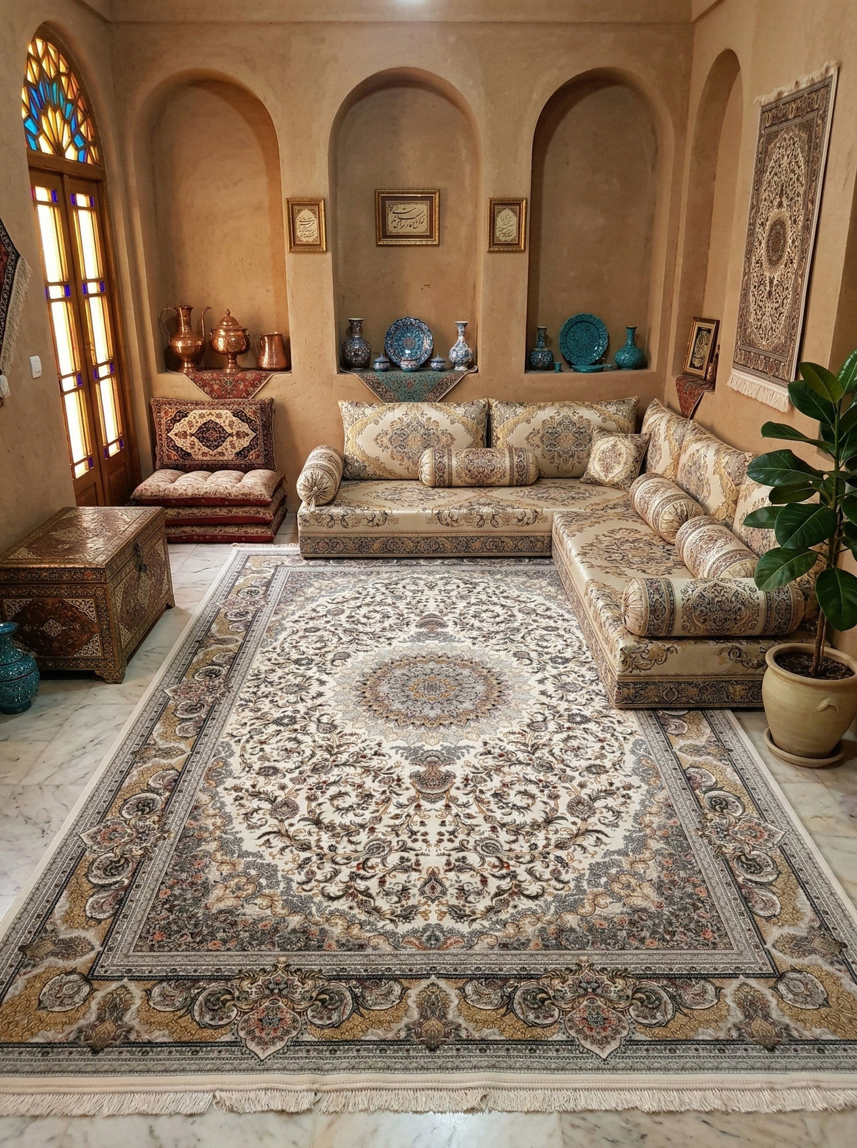 Lutuf Iranian Imported 1500 Reeds Off White Rug