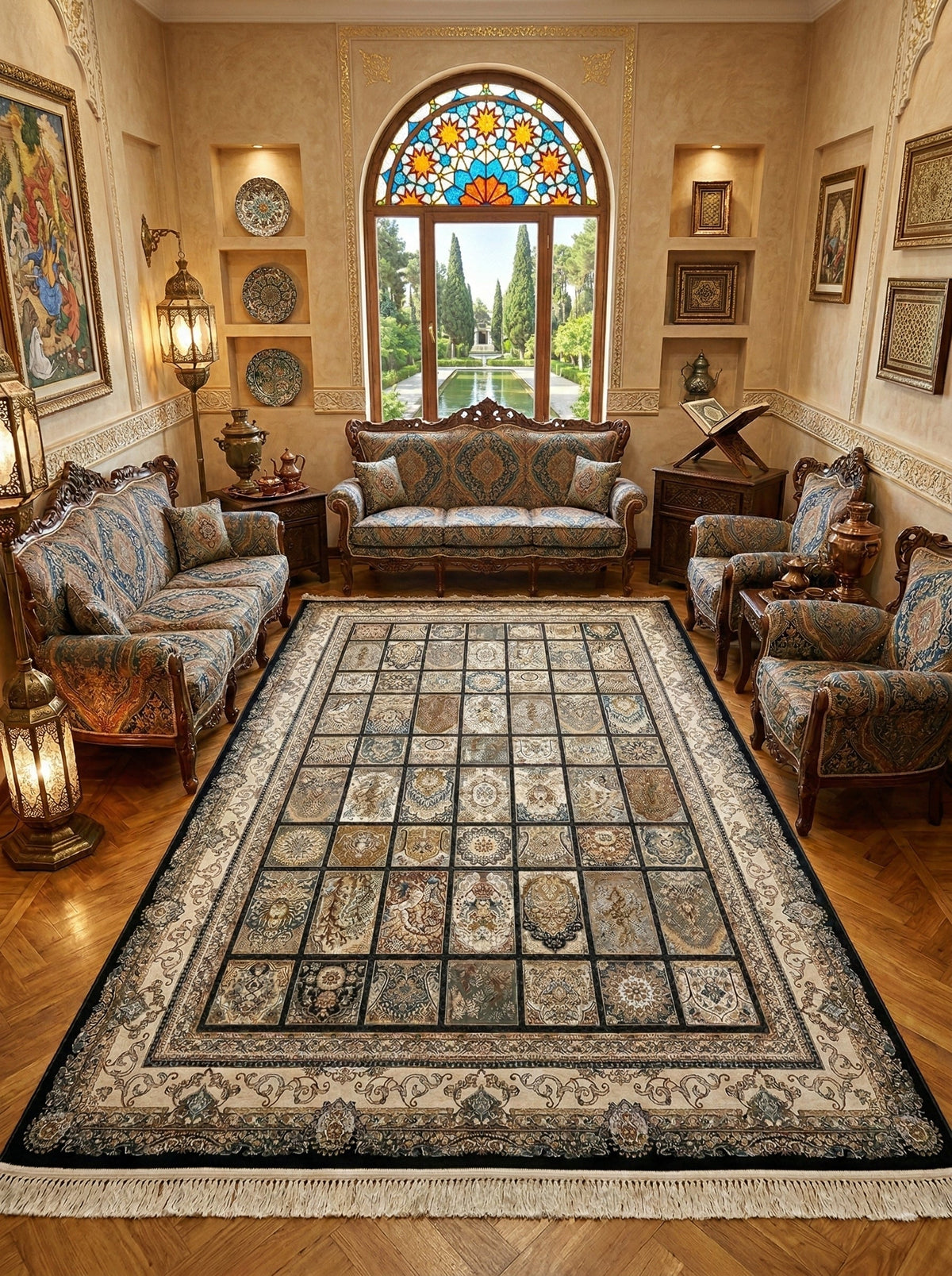 Maisarah Iranian Imported 1500 Reeds Black Rug