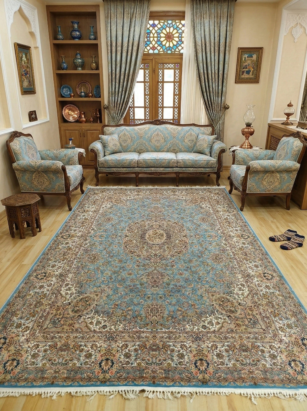 Muhsina Iranian Imported 1500 Reeds Blue Rug