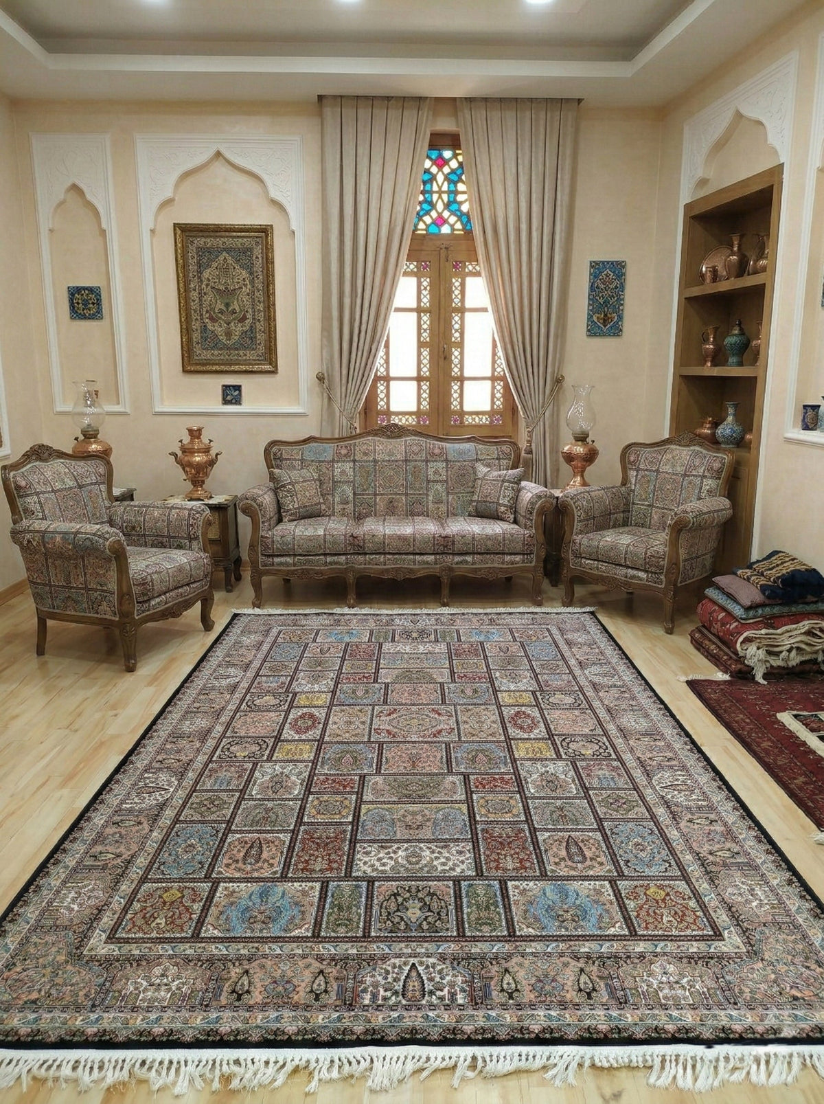 Nabeela Iranian Imported 1500 Reeds Black Rug