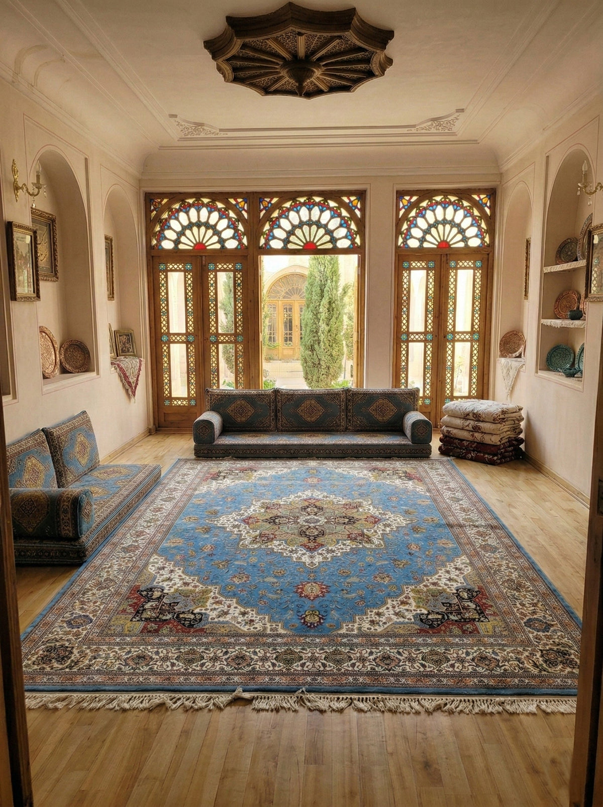 Nuzhat Iranian Imported 1500 Reeds Sea Blue Rug