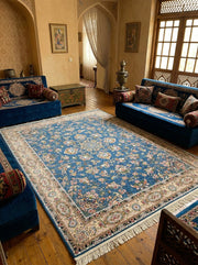 Qareebah Iranian Imported 1500 Reeds Blue Rug