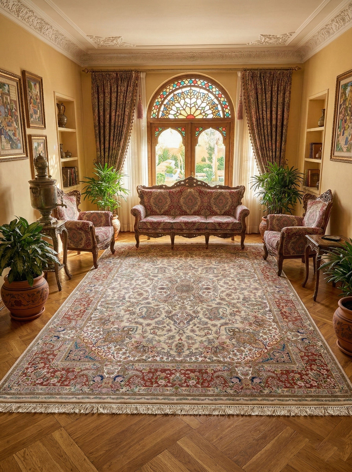 Qayoomah Iranian Imported 1500 Reeds Cream Rug