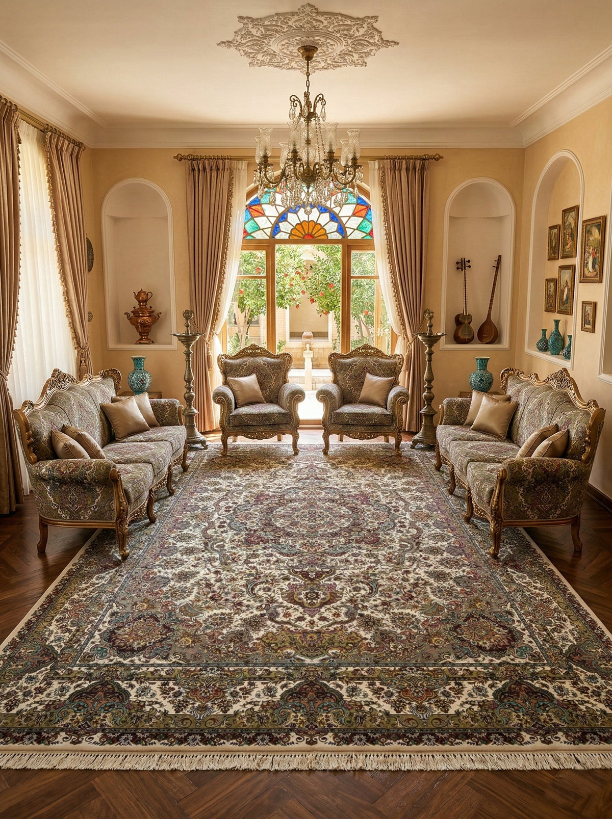 Qudsia Iranian Imported 1500 Reeds Off Grey Rug