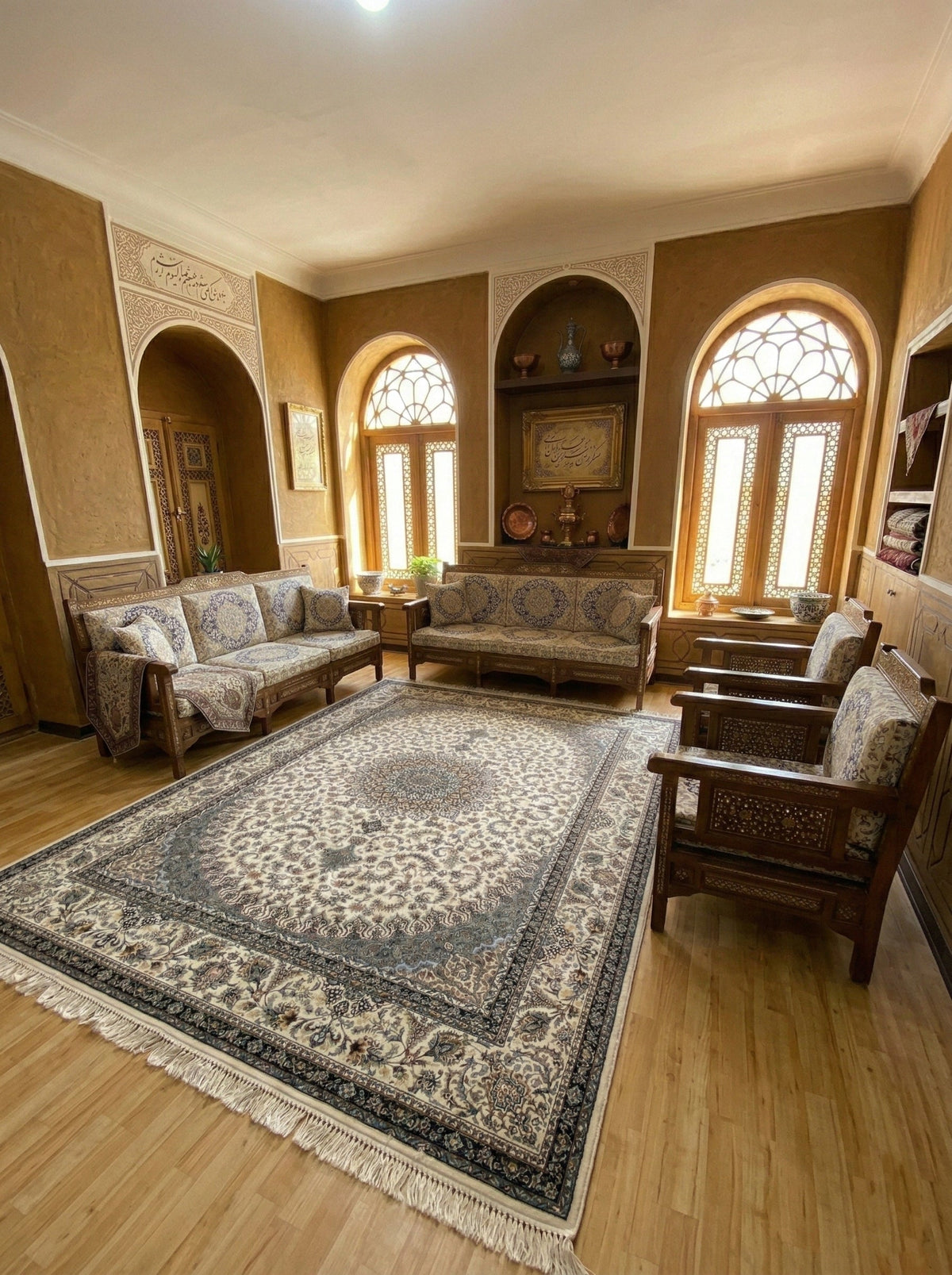 Rafeeqah Iranian Imported 1500 Reeds Cream Rug