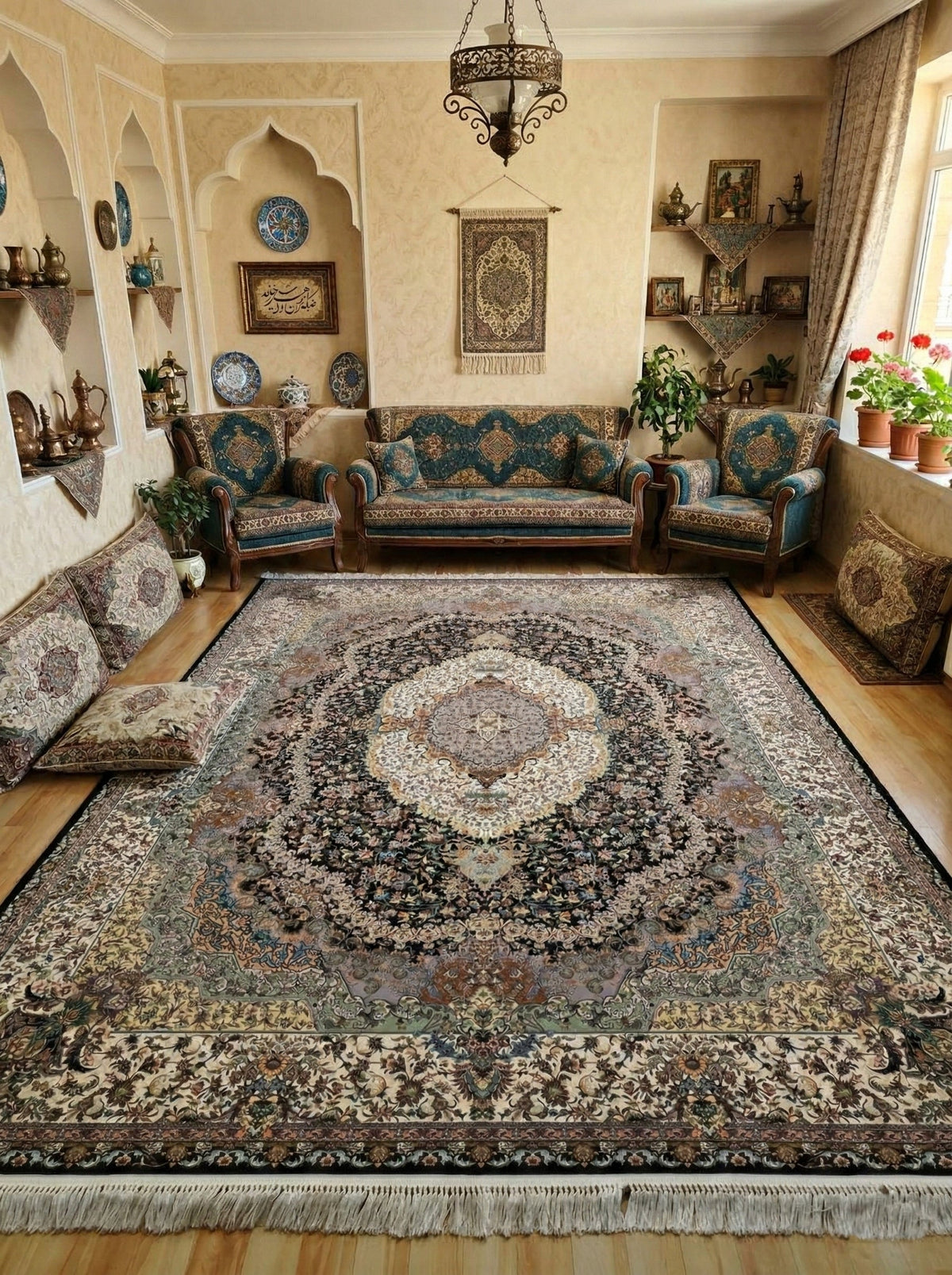 Rahima Iranian Imported 1500 Reeds Black Rug