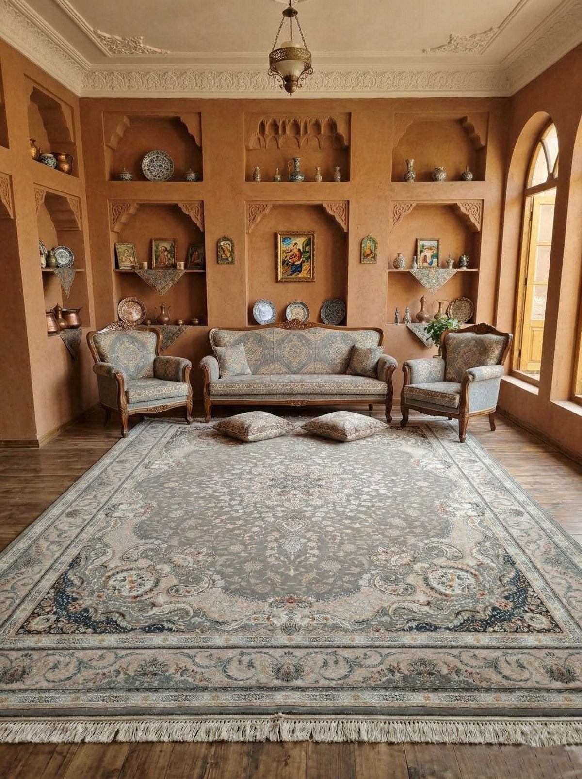 Raihana Iranian Imported 1500 Reeds Grey Rug