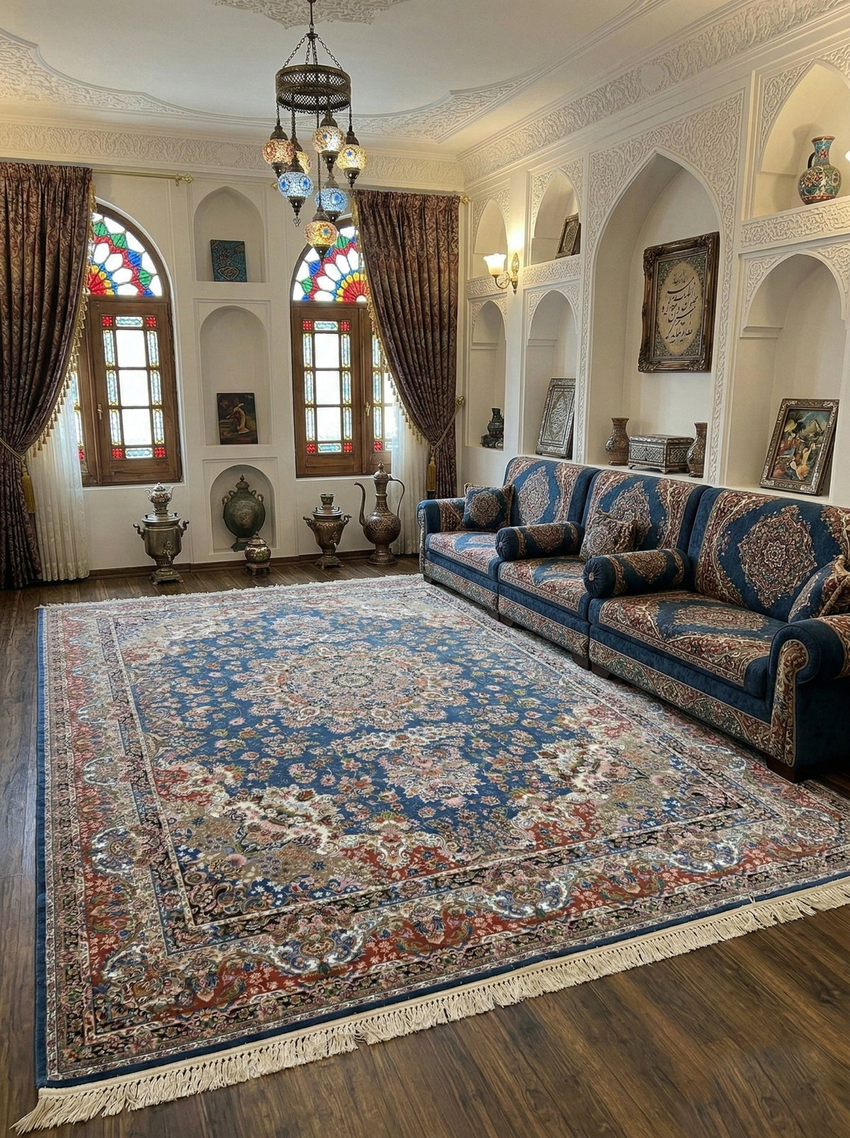 Resham Iranian Imported 1500 Reeds Blue Rug