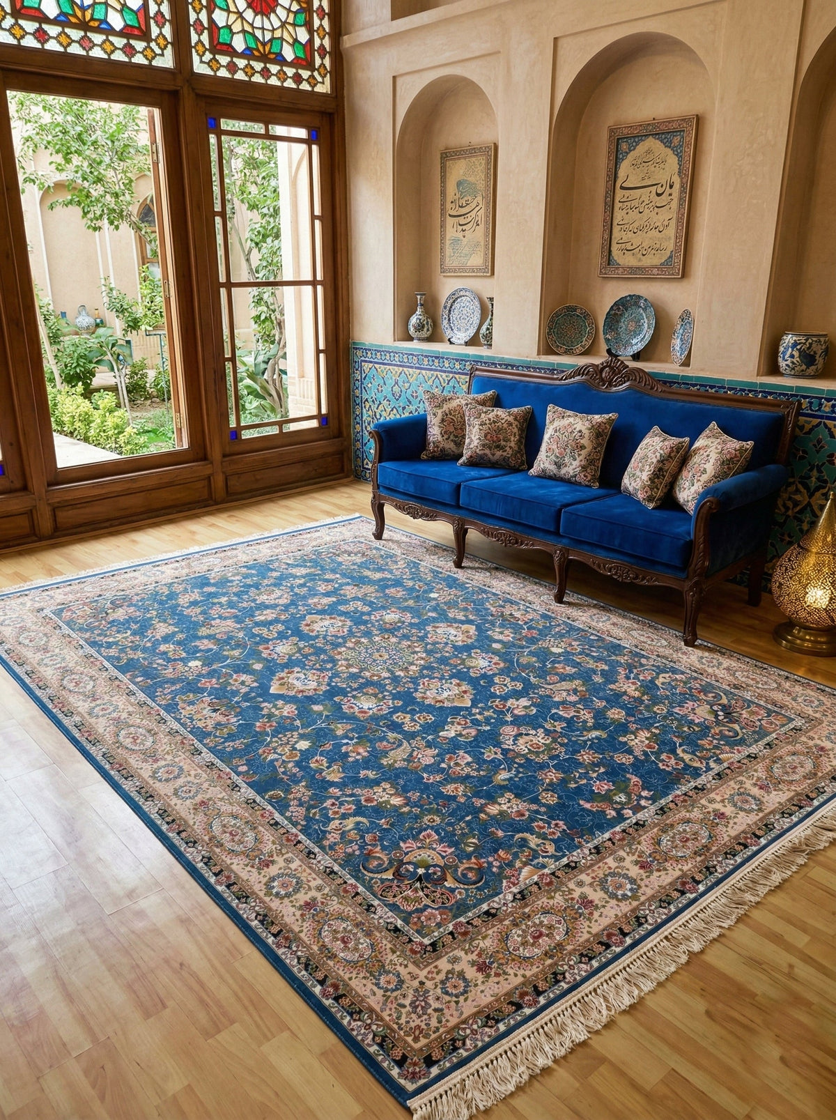 Riffat Iranian Imported 1500 Reeds Blue Rug