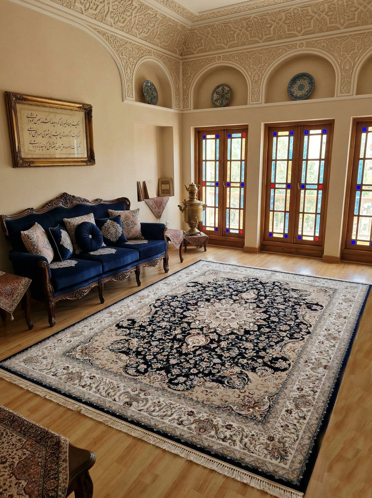 Riham Iranian Imported 1500 Reeds Black Rug