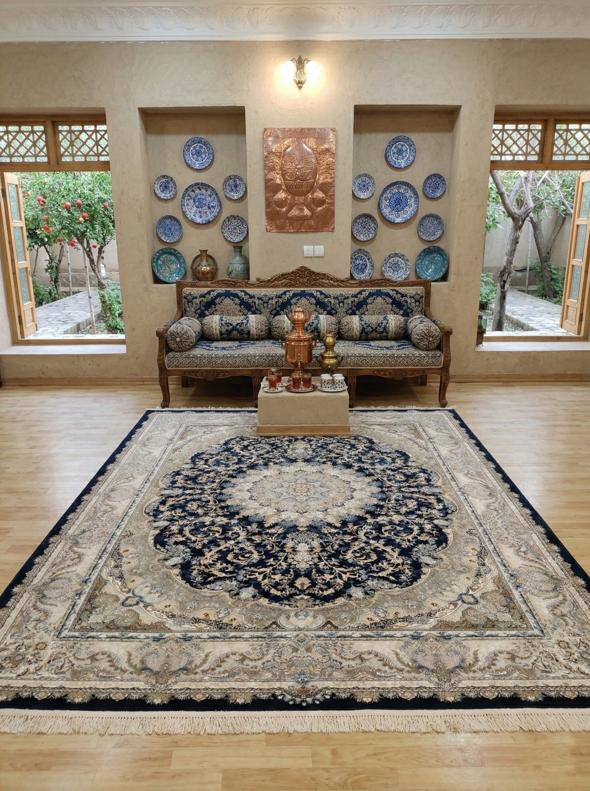 Rumaisa Iranian Imported 1500 Reeds Black Rug