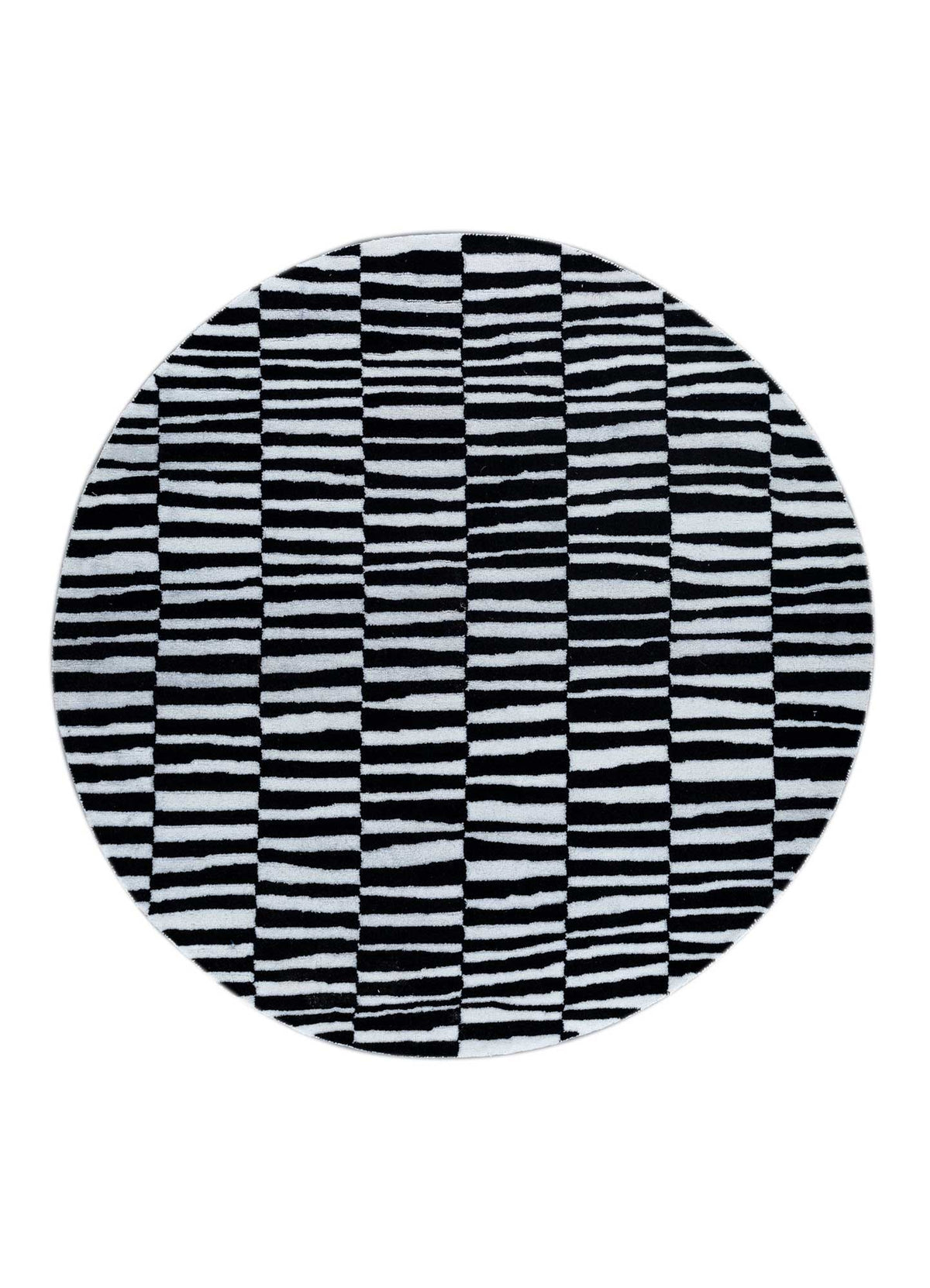 Contour White & Black Hand Tufted Round Plush New Zealand Wool Rug