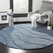 Round Teal Blue Handcrafted Shaggy Carpet