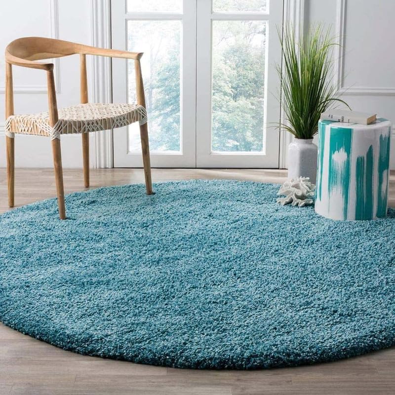 Round Blue Super Soft Shaggy Carpet