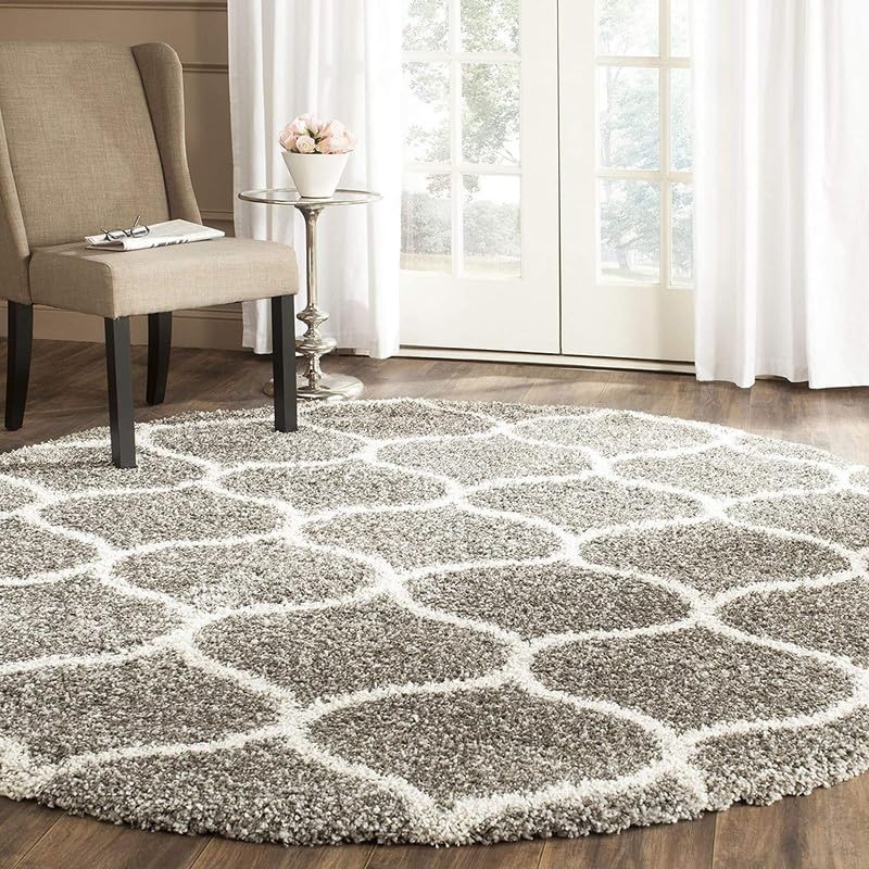 Round Beige & White Super Soft Shaggy Carpet