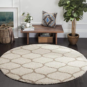 Round Cream & Brown Super Soft Shaggy Carpet