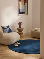 Round Hand Tufted Dark Blue New Zealand Wool Rug
