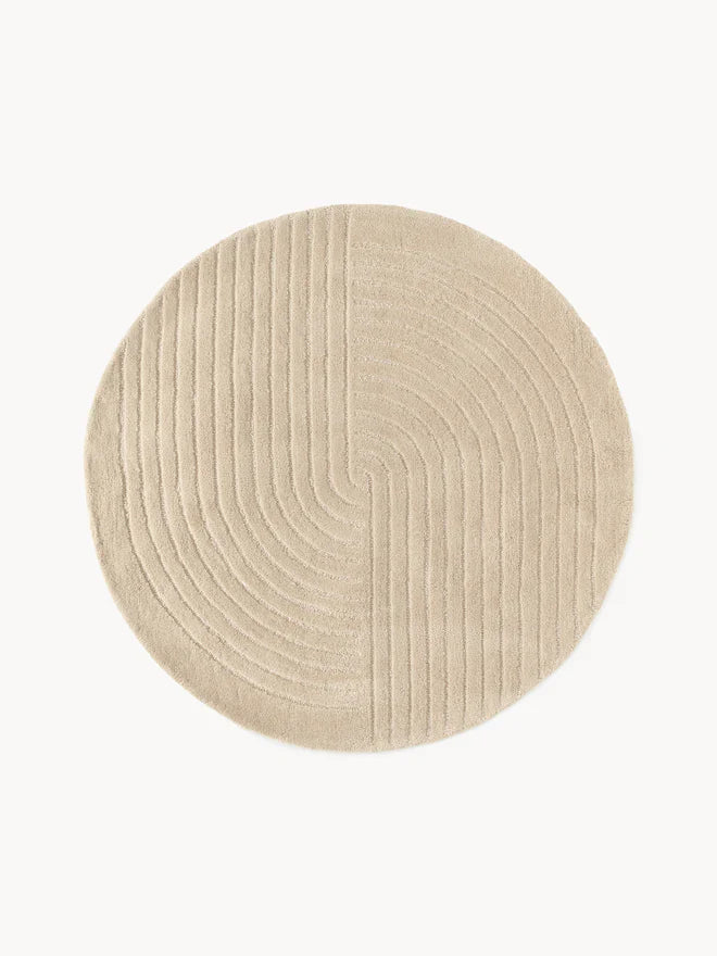 Light Beige Round Hand Tufted Modern New Zealand Wool Rug