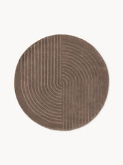 Round Hand Tufted Brown New Zealand Wool Rug