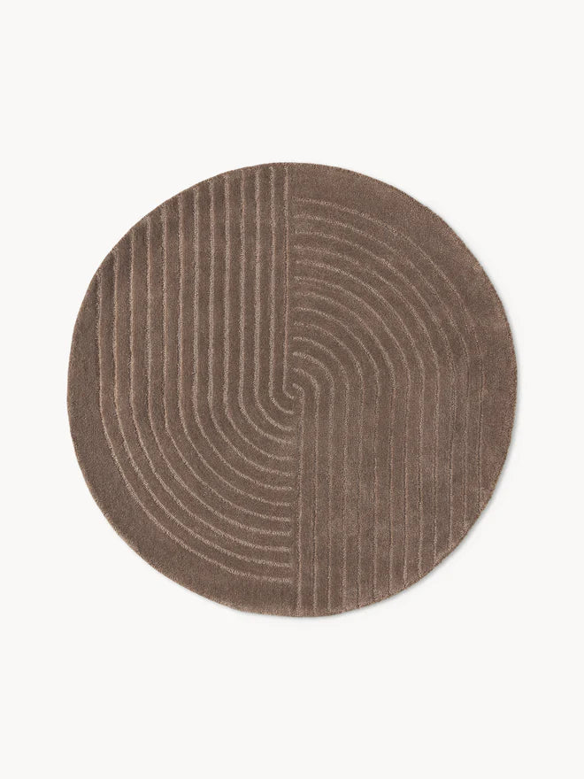 Round Hand Tufted Brown New Zealand Wool Rug