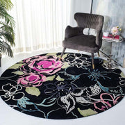 Round Floral Multicolor Hand Tufted Loop Pile Rug