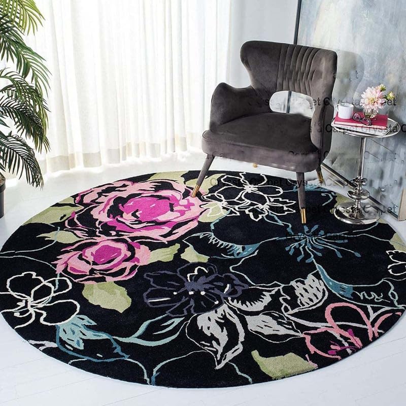 Round Floral Multicolor Hand Tufted Loop Pile Rug