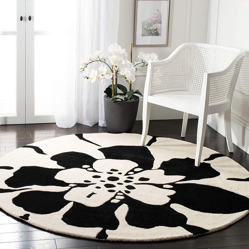 Round Black & White Hand Tufted New Zealand Wool Rug