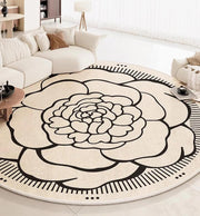 Round Black & Cream Rose Hand Tufted New Zealand Wool Rug