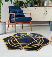 Round Black & Gold Hand Tufted Modern Viscose Silk Rug