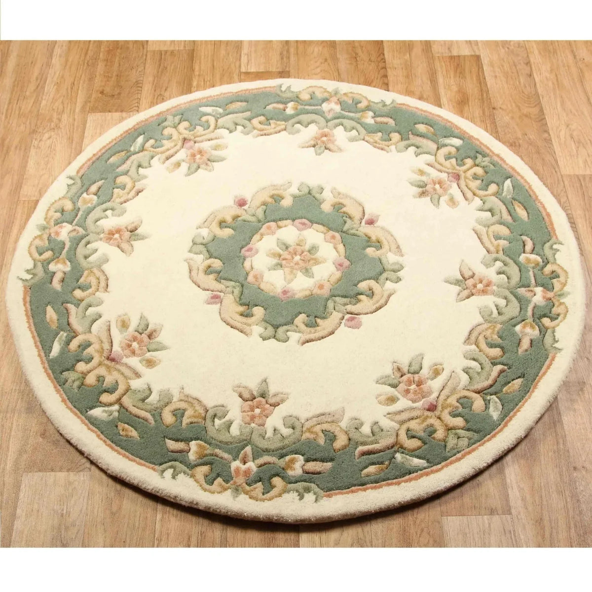 Royal Cream Green Circle Round Rug