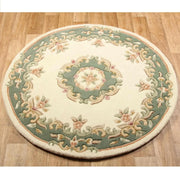Royal Cream Green Circle Round Rug