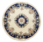 Royal Cream Blue Circle Round Rug
