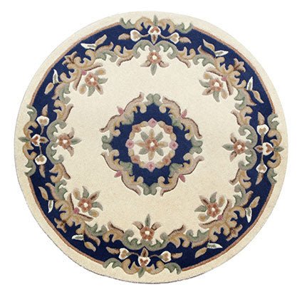 Royal Cream Blue Circle Round Rug