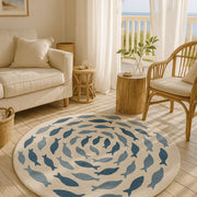 Round Fish Swirl Blue New Zealand Wool & Viscose Silk