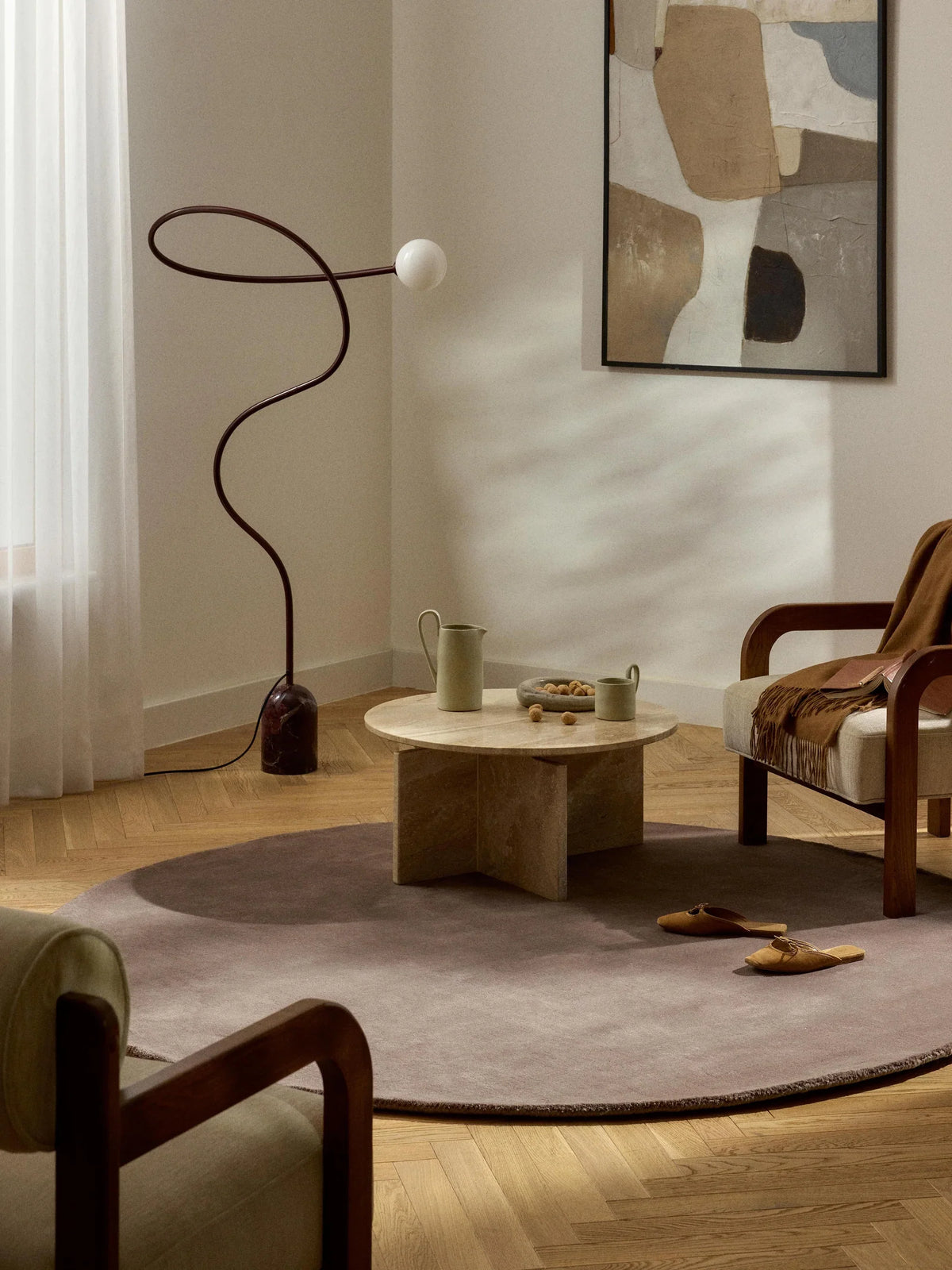 Round Brown Hand Tufted Modern Viscose Silk Rug