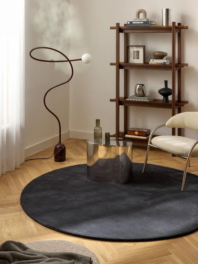 Round Hand Tufted Black New Zealand Wool Rug