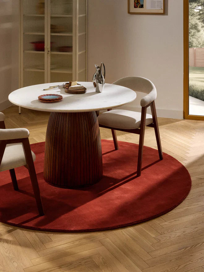 Round Hand Tufted Burgundy New Zealand Wool Rug