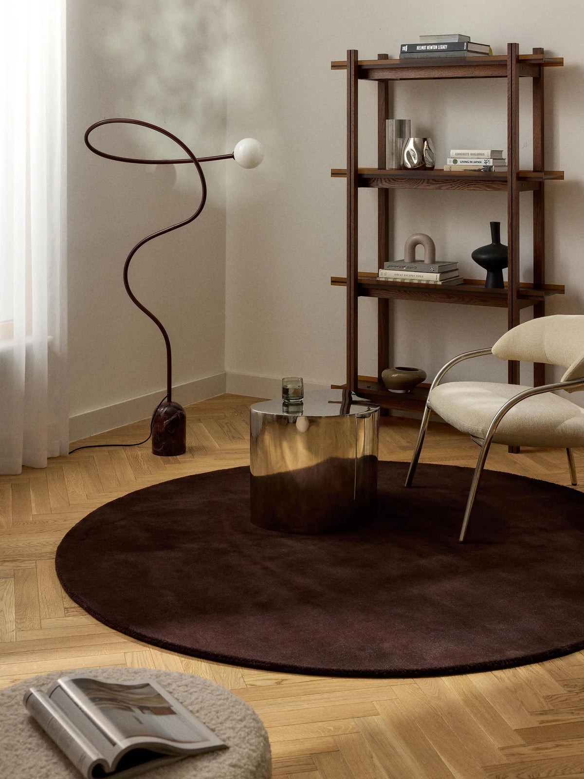 Round Hand Tufted Dark Brown New Zealand Wool Rug