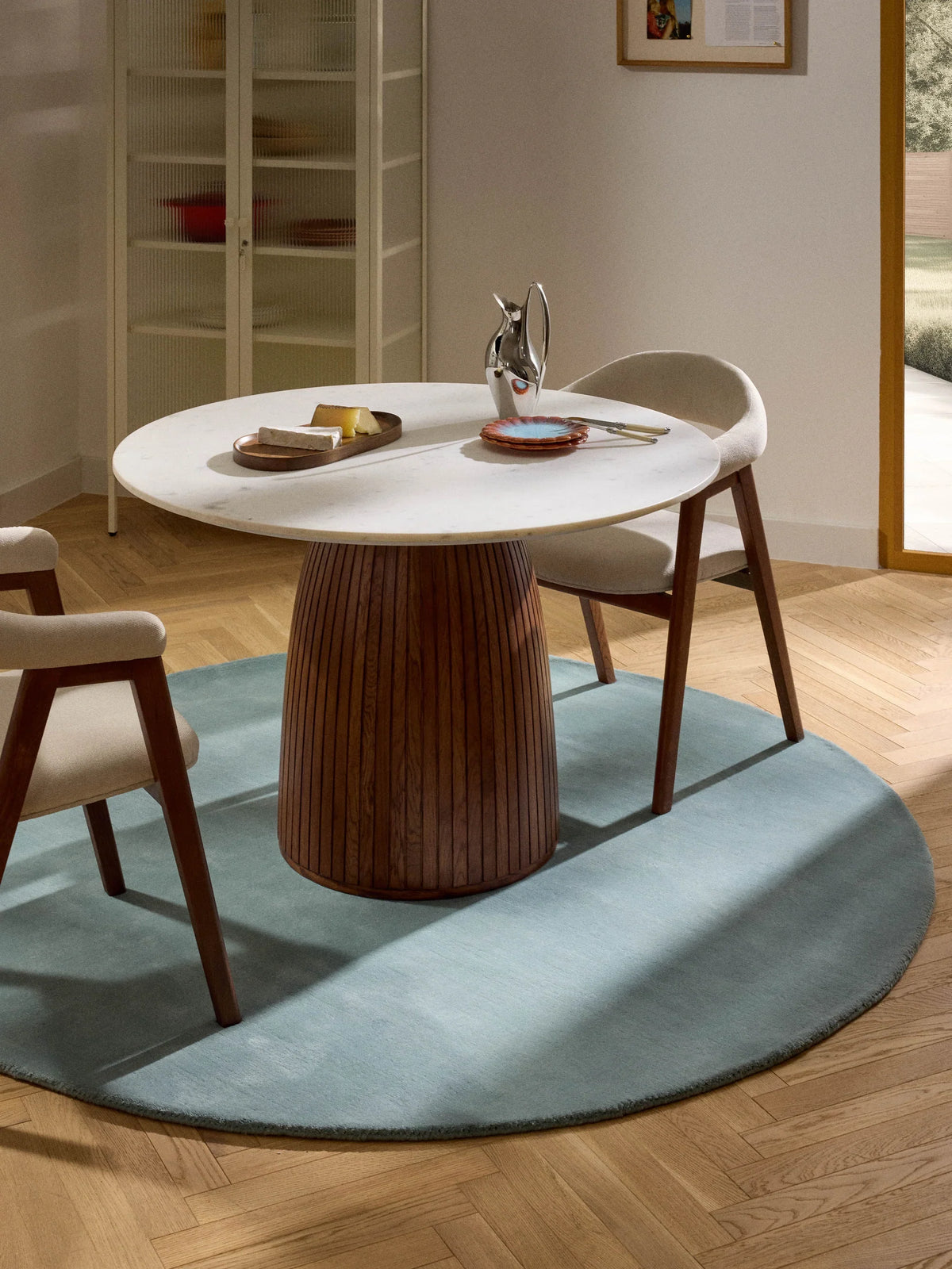 Round Hand Tufted Light Blue New Zealand Wool Rug