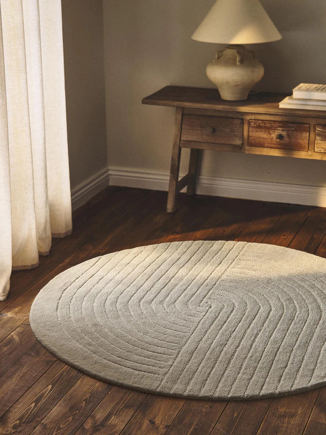 Round Hand Tufted Light Beige
 New Zealand Wool Rug