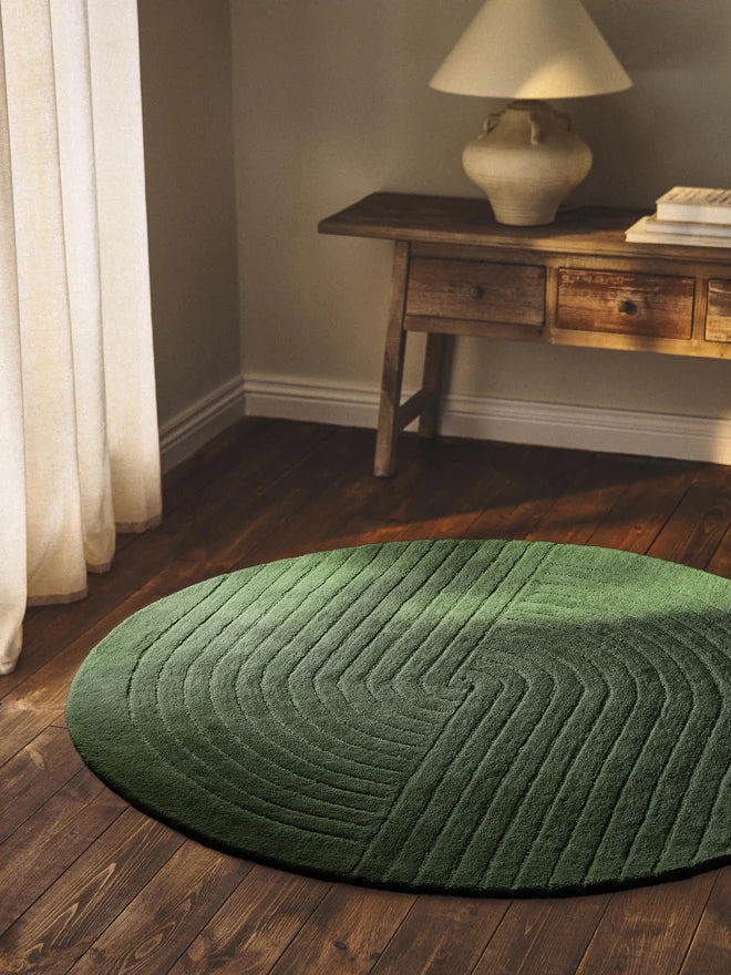 Round Hand Tufted Dark Green New Zealand Wool Rug