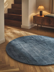 Round Navy Blue Viscose Silk Hand Tufted Rug
