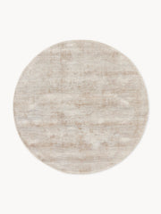 Round Light Biege Viscose Silk Hand Tufted Rug