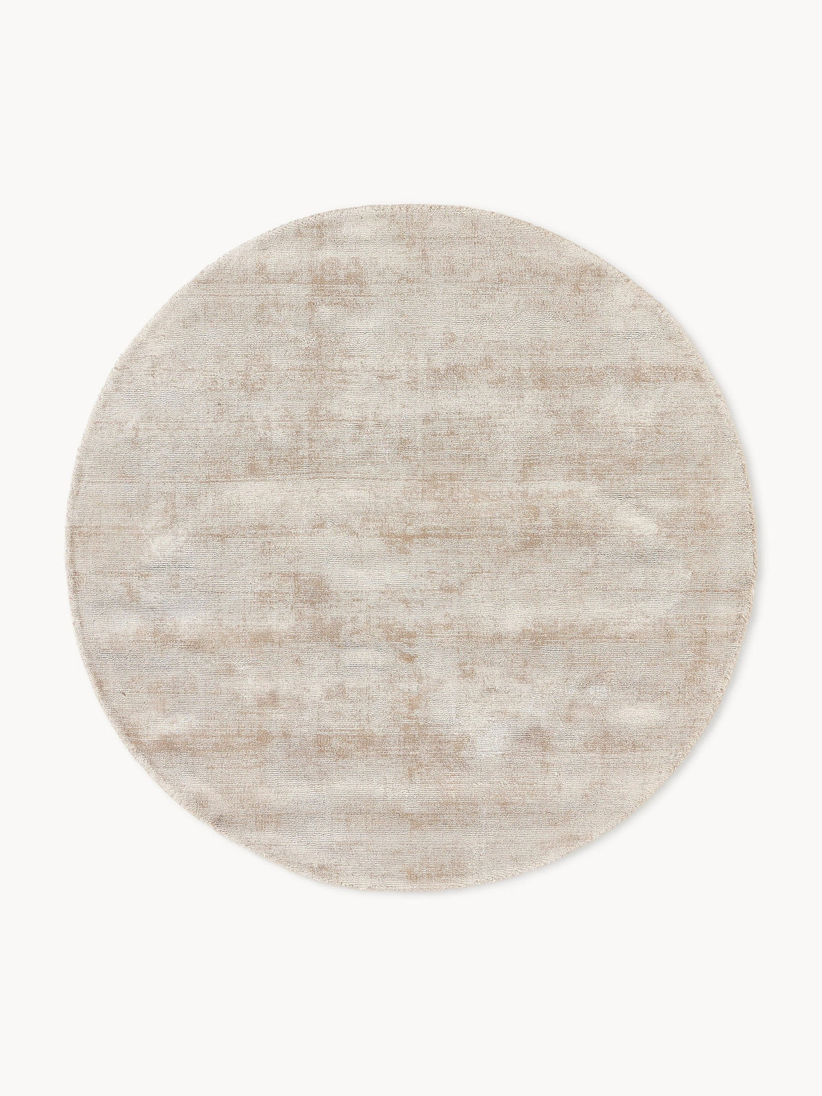 Round Light Biege Viscose Silk Hand Tufted Rug
